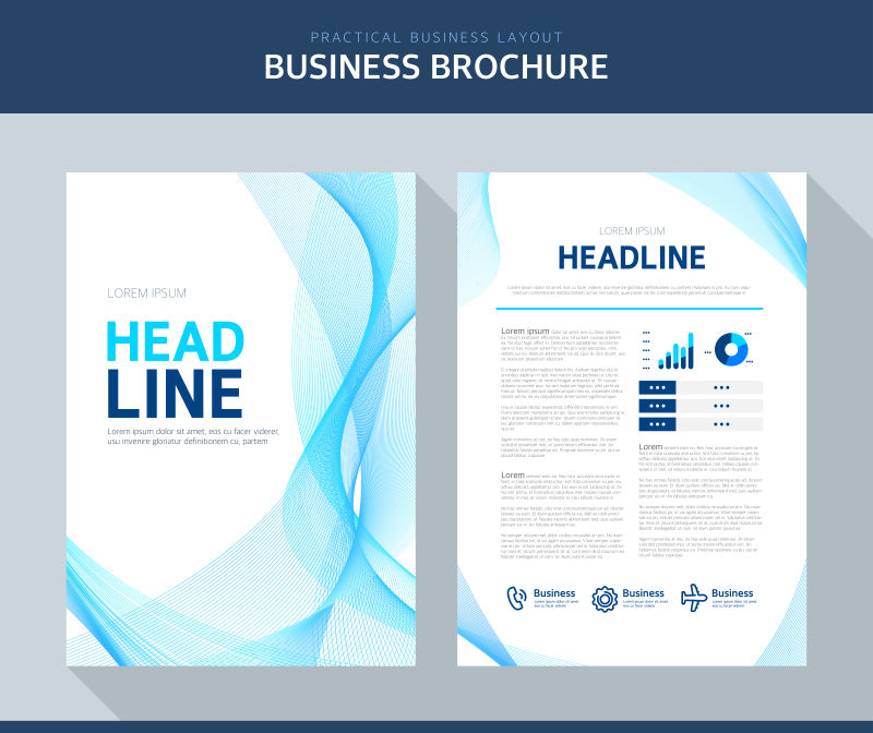 创意矢量蓝色飘带元素的企业宣传册设计