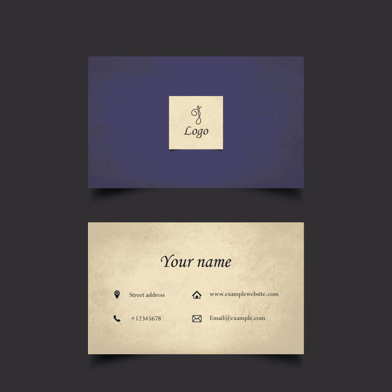 抽象矢量深紫色复古名片设计