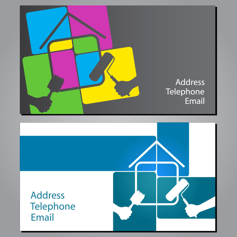 抽象矢量现代彩色涂装主题的平面名片设计