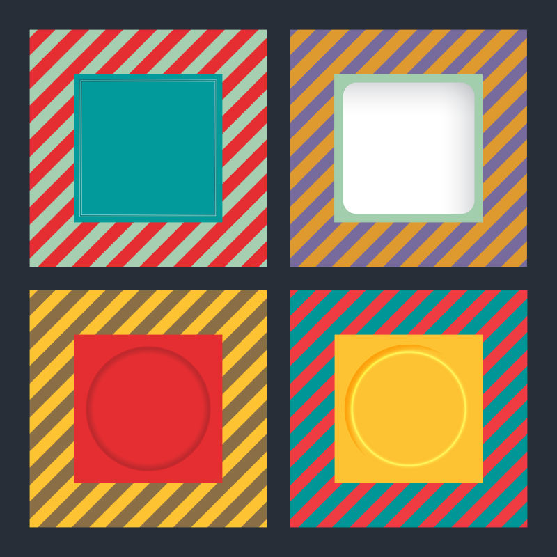 抽象矢量复古条纹元素的方形宣传单设计