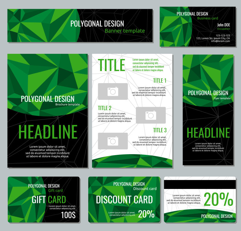 具有绿色多边形元素的企业标识向量模板