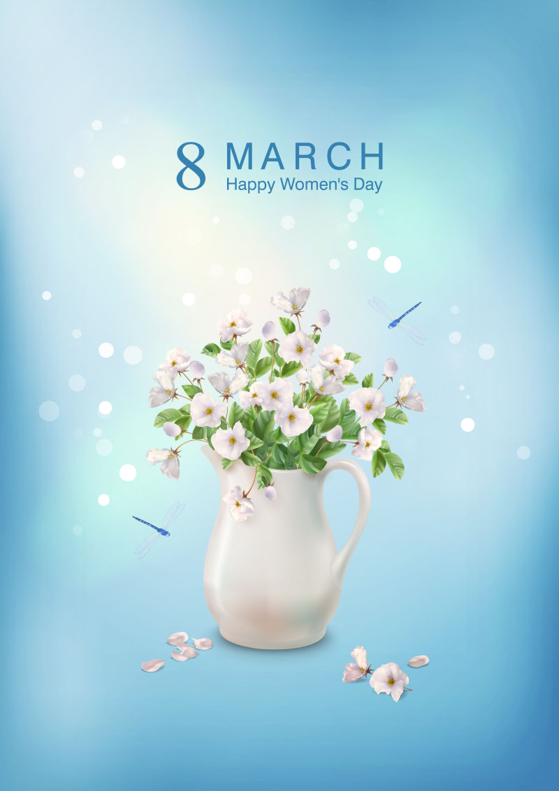 矢量白色花束妇女节设计