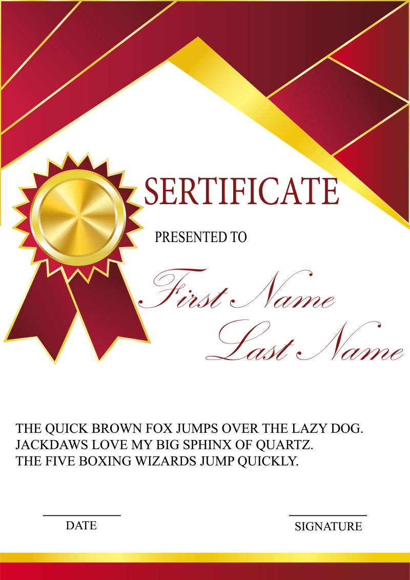 抽象矢量红色金色商业证书设计