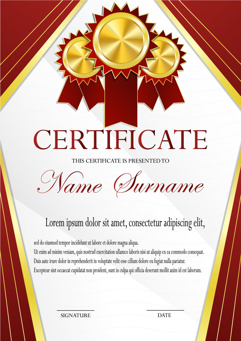 抽象矢量复古红色金色证书设计