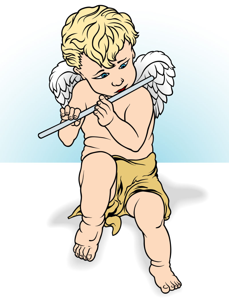 创意矢量现代演奏长笛的天使插图
