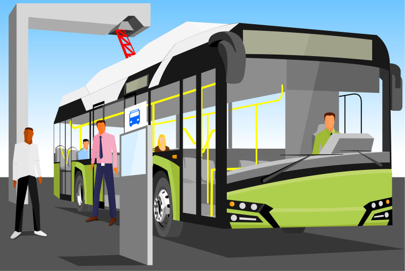 抽象矢量现代电动客车插图设计