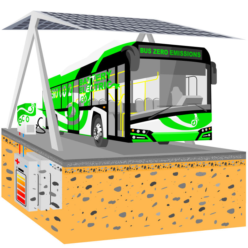 抽象矢量现代电动公交车插图设计