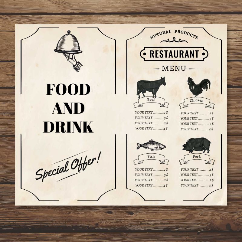 创意矢量现代西餐厅菜单设计