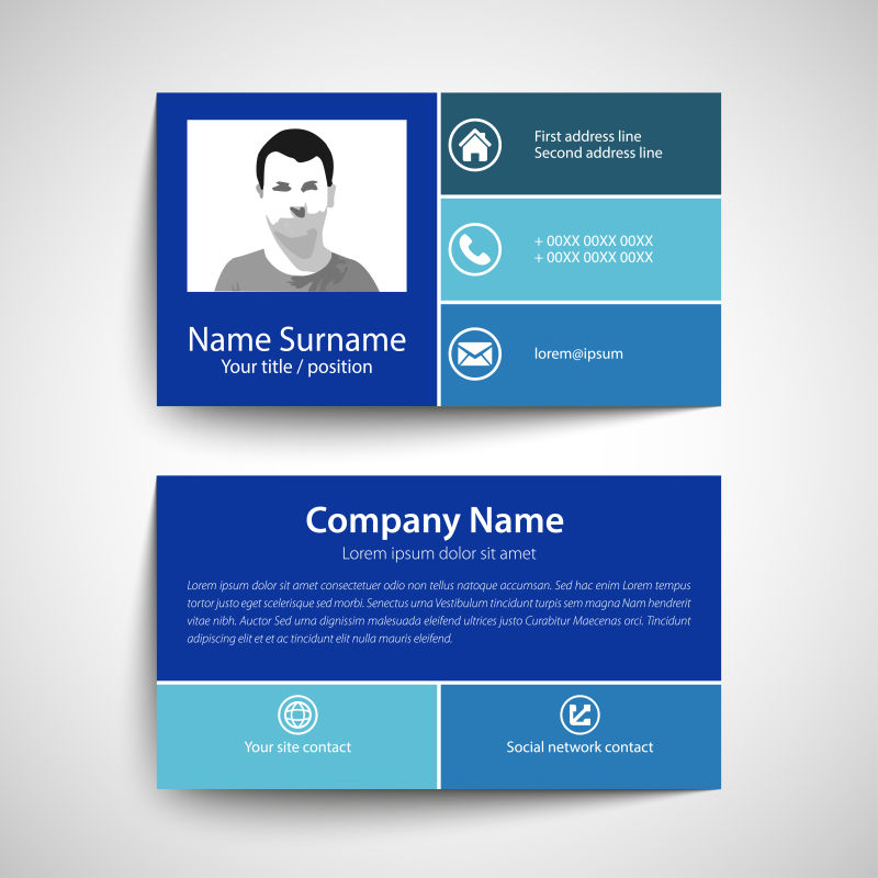 矢量蓝色现代简单名片设计