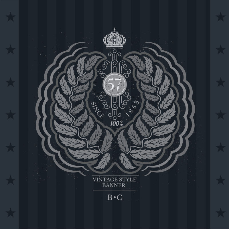 抽象花冠冠黑板上带着手臂的老式标签