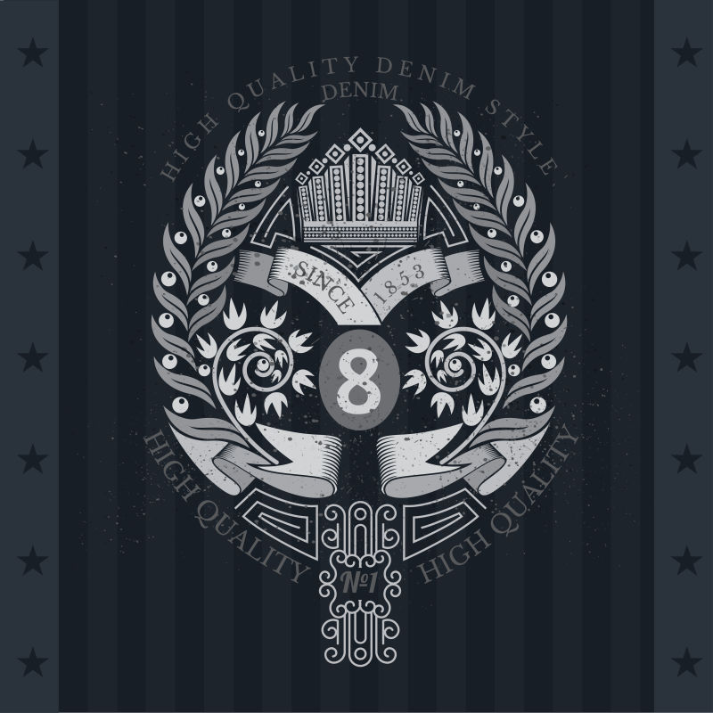 抽象的花环与Flowers和缠绕缎带黑板上带着手臂的老式标签