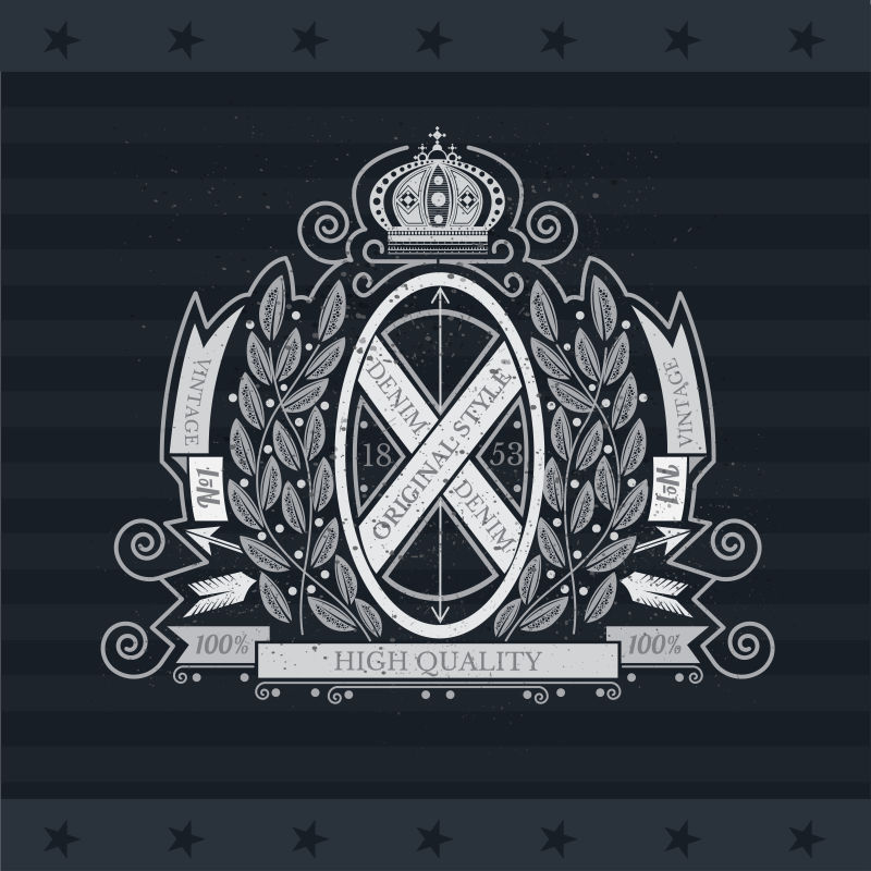 椭圆形的框架在树枝之间有叶子缎带和箭黑板上的纹章标志