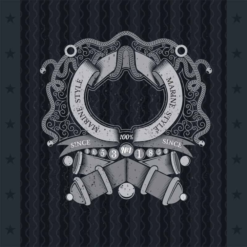 十字炮与炮弹和框架从带状线的中心模式黑板上的纹章标志