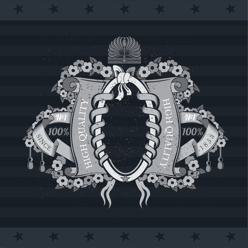 椭圆形框架在开放的卷轴花环和缠绕的带子之间黑板上的婚礼或节日标签