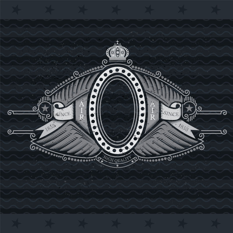 椭圆形框架的翅膀中心图案黑板上的纹章标志