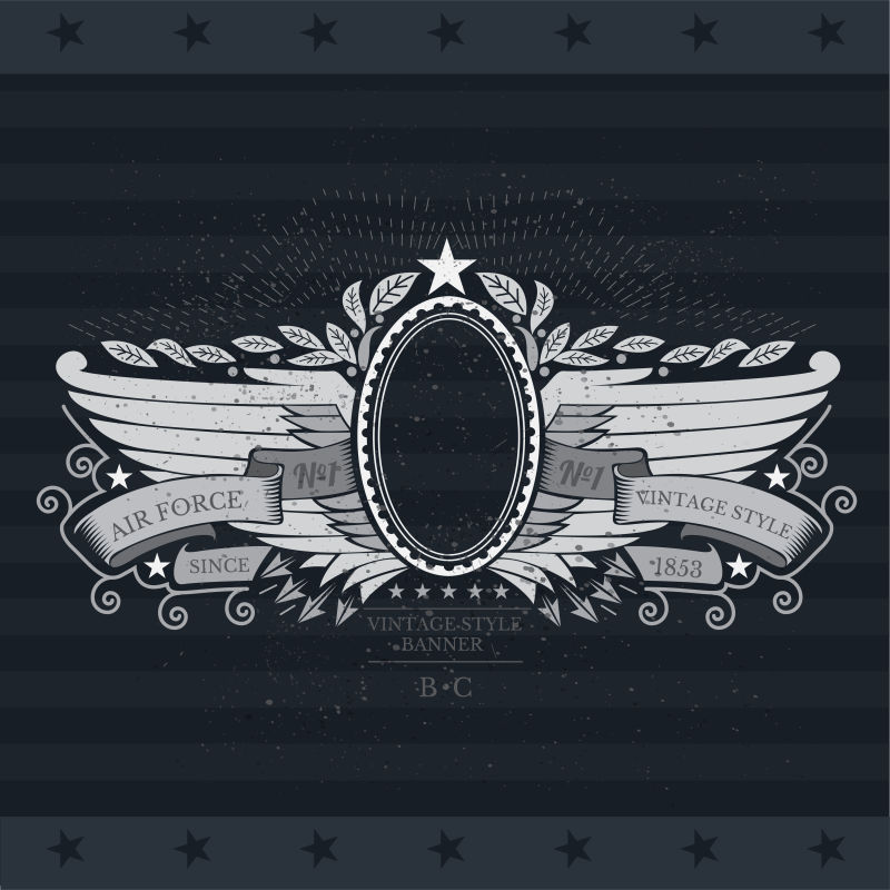 在水平翼之间有带的椭圆形框架黑板上的纹章标志