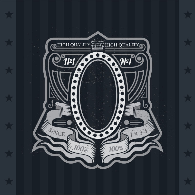 椭圆形框架上有缠绕带和线图案黑板上带着手臂的老式标签