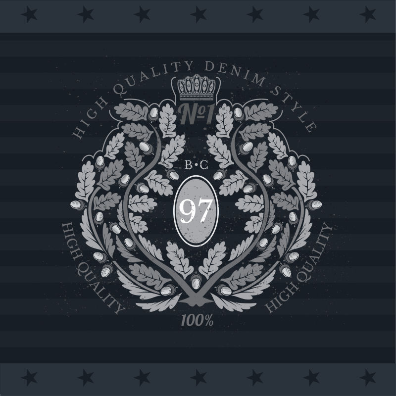 抽象花环来自橡树枝黑板上带着手臂的老式标签