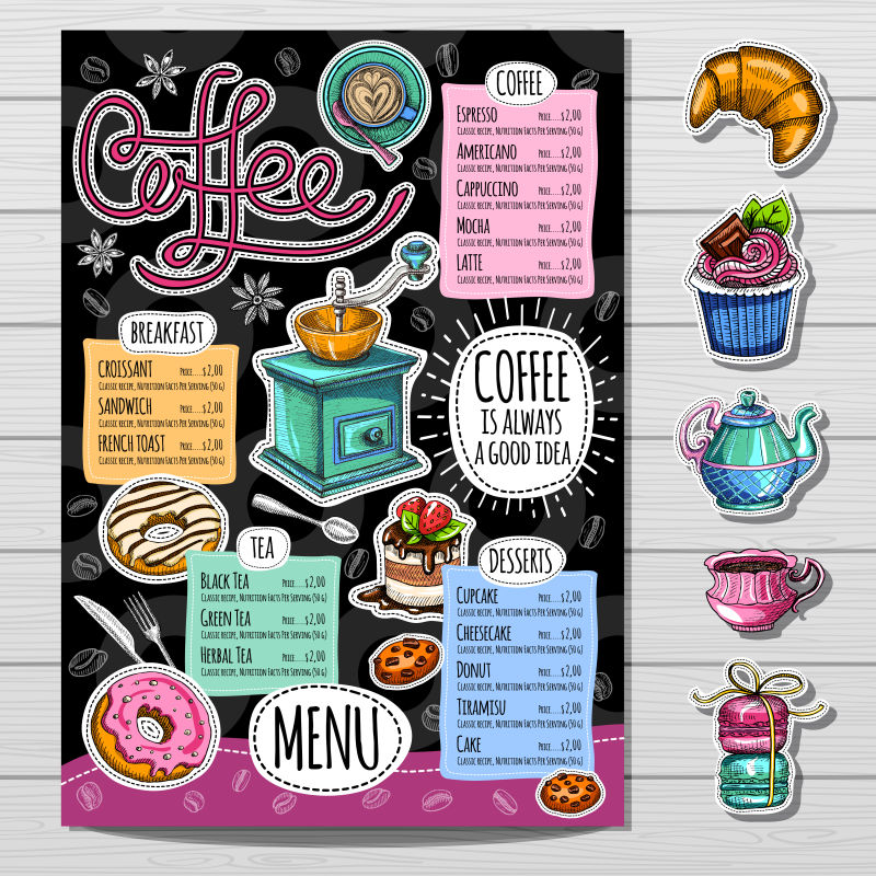 矢量抽象现代手绘风格的咖啡菜单设计