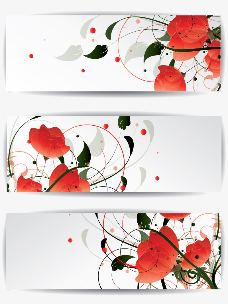 创意矢量现代手绘红花元素的横幅设计
