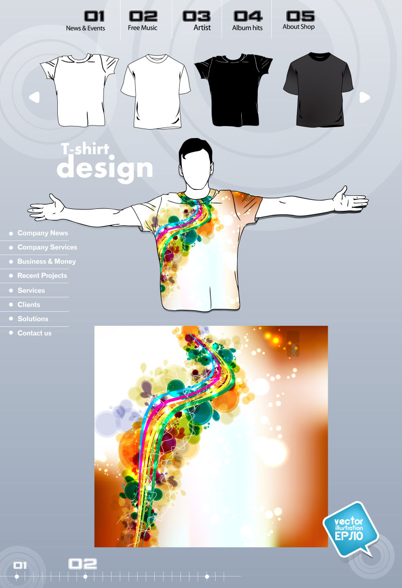 抽象矢量彩色图形元素装饰的T恤设计