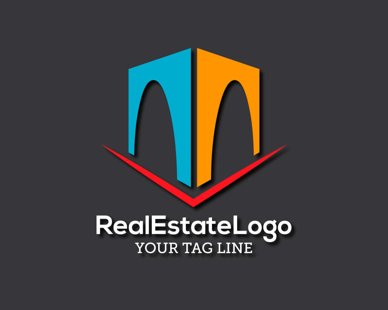 抽象矢量双色建筑元素标志设计