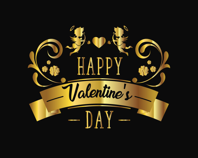 抽象矢量情人节快乐主题的黑金色背景设计