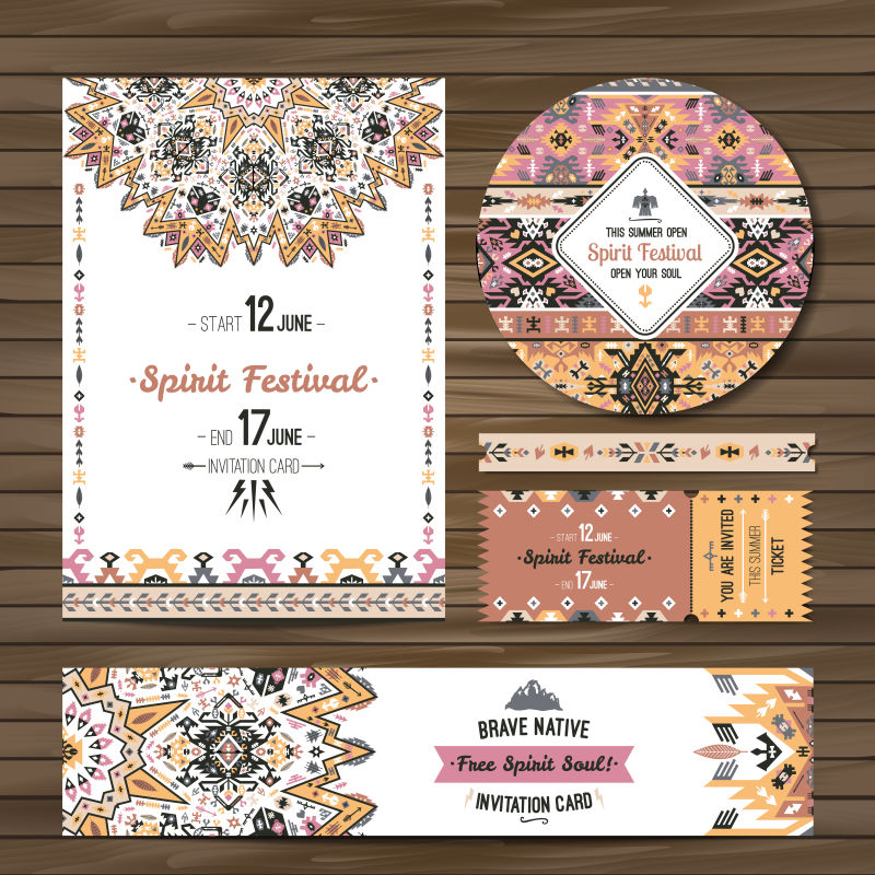 抽象矢量现代花纹装饰的卡片设计