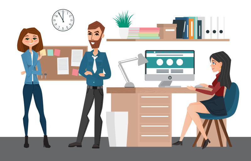 抽象矢量现代办公室中的商务团队插图设计