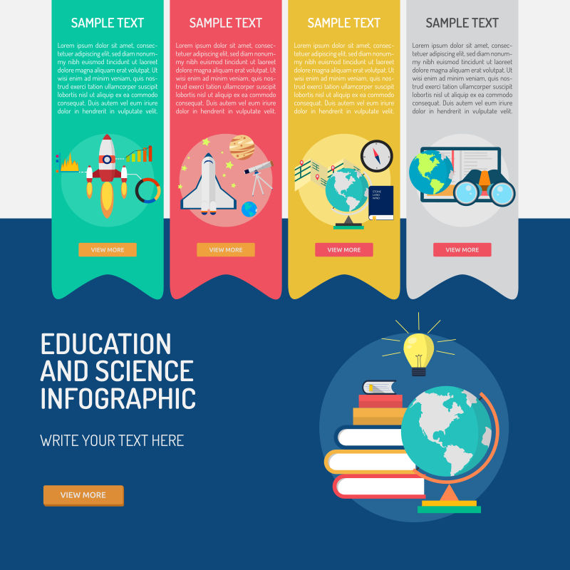 抽象矢量现代教育与科学主题的平面信息图表