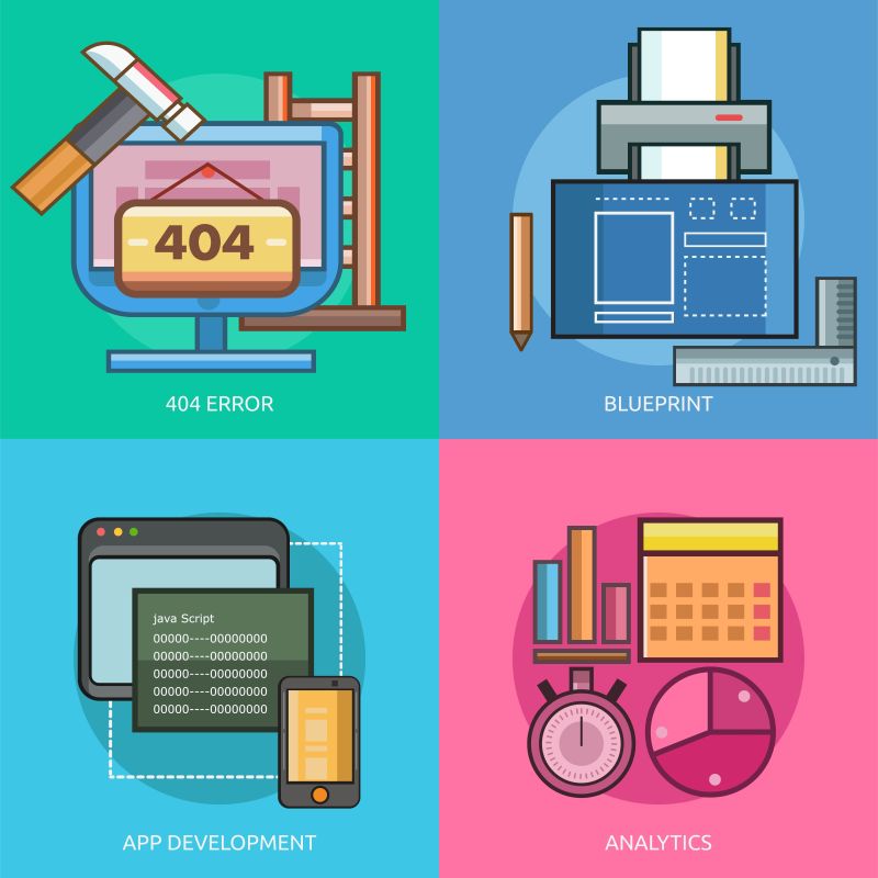 创意矢量网页开发主题的平面图标设计