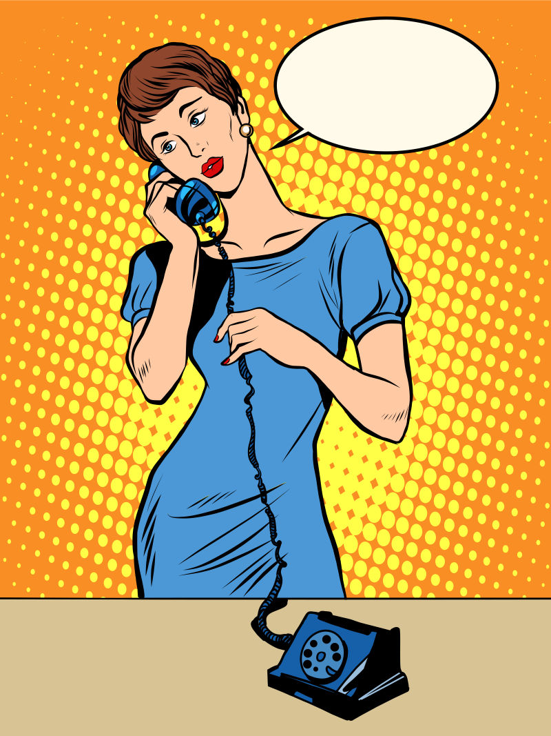 抽象矢量现代打电话的女人漫画插图设计
