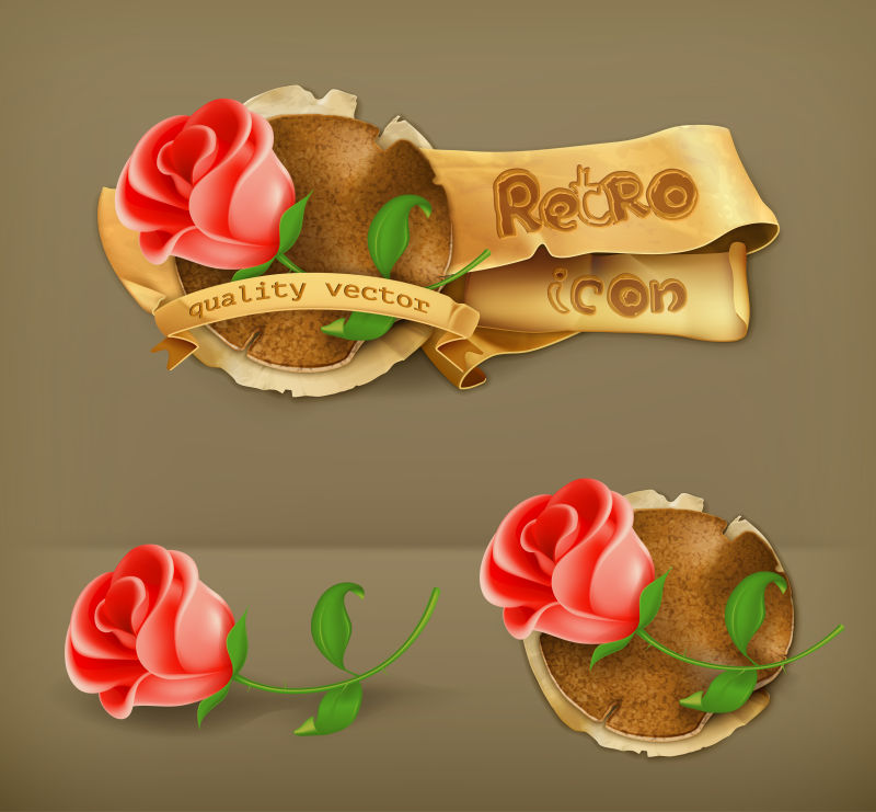 抽象矢量卡通红玫瑰设计元素