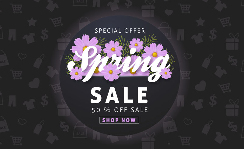 抽象矢量花卉元素的春季销售主题背景