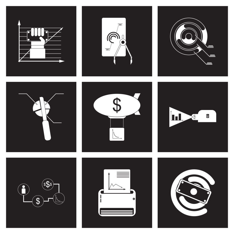 抽象矢量现代黑白经济主题的平面图标设计