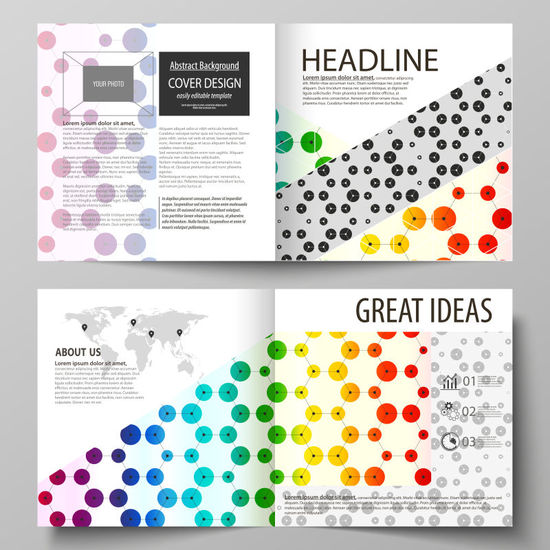 抽象矢量现代彩色分子元素的宣传单设计