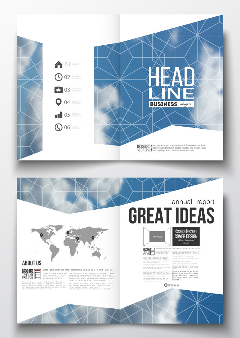 抽象矢量蓝色几何风格的商业宣传单设计