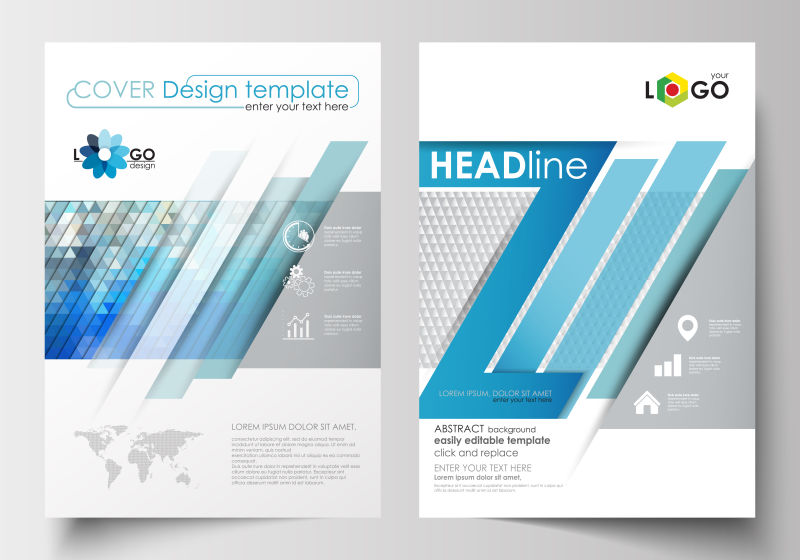 矢量抽象蓝色几何商业宣传单平面设计