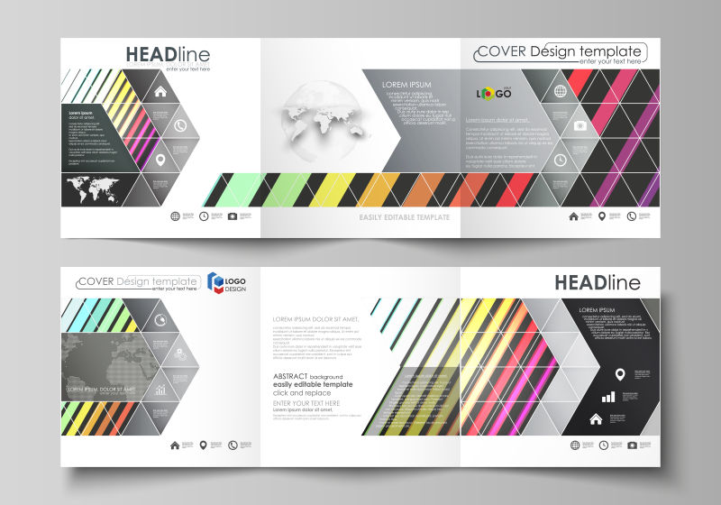 抽象矢量现代彩色斜线风格的宣传单设计