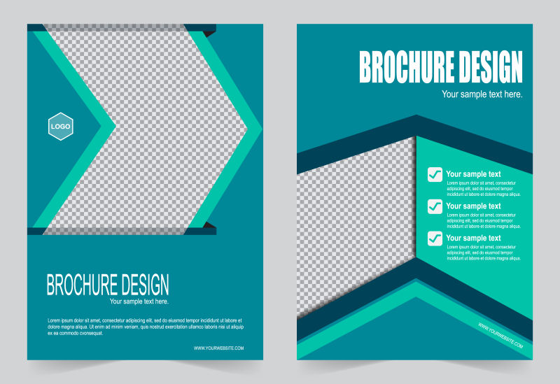 矢量抽象现代蓝色几何风格的商业宣传单平面设计