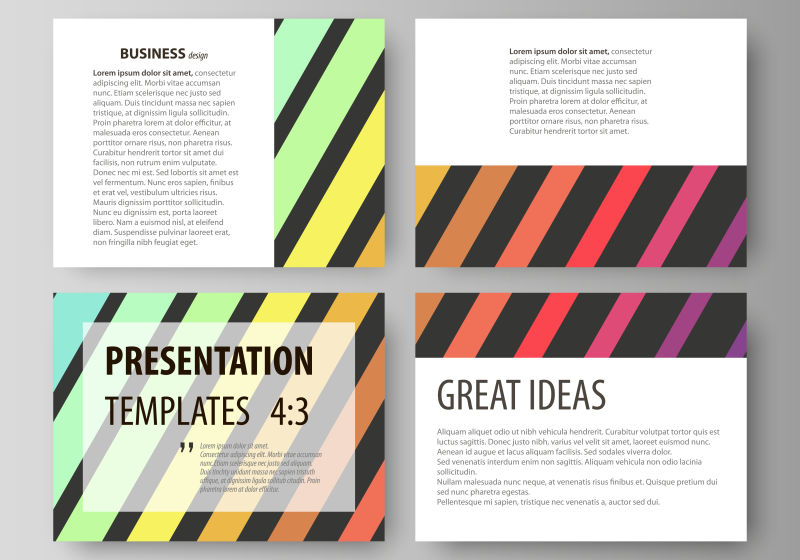 抽象矢量现代彩色斜线元素的宣传单平面设计