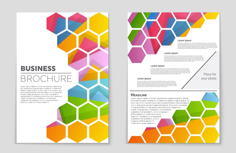 抽象矢量彩色六边形元素的宣传册封面设计