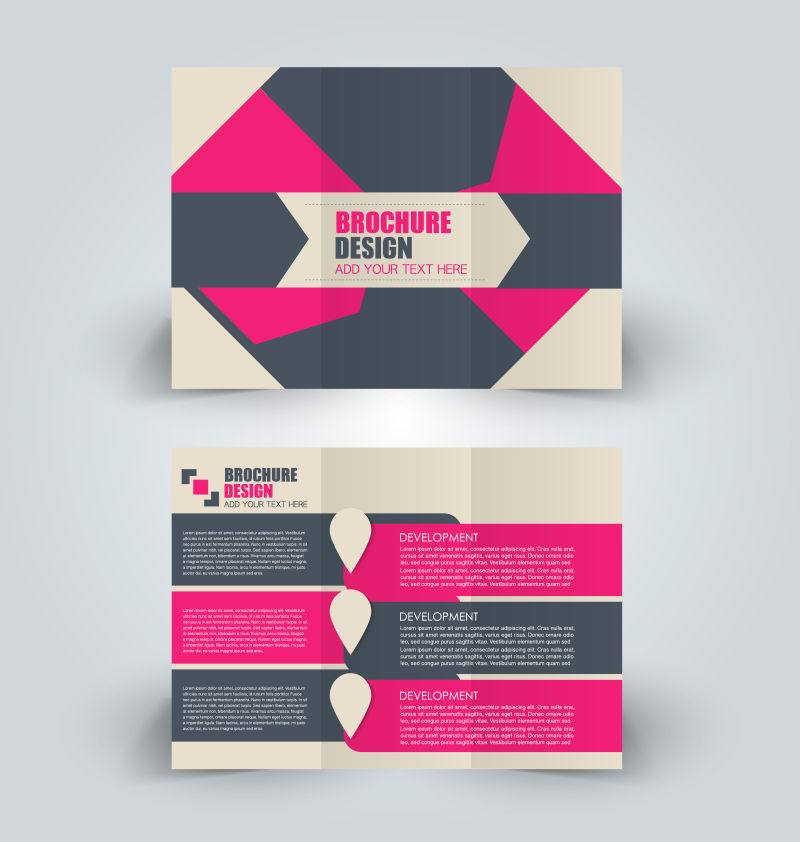 抽象矢量现代双色时尚三折页设计