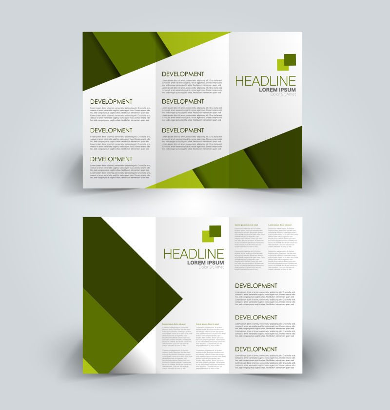 抽象矢量绿色几何元素的宣传三折页设计