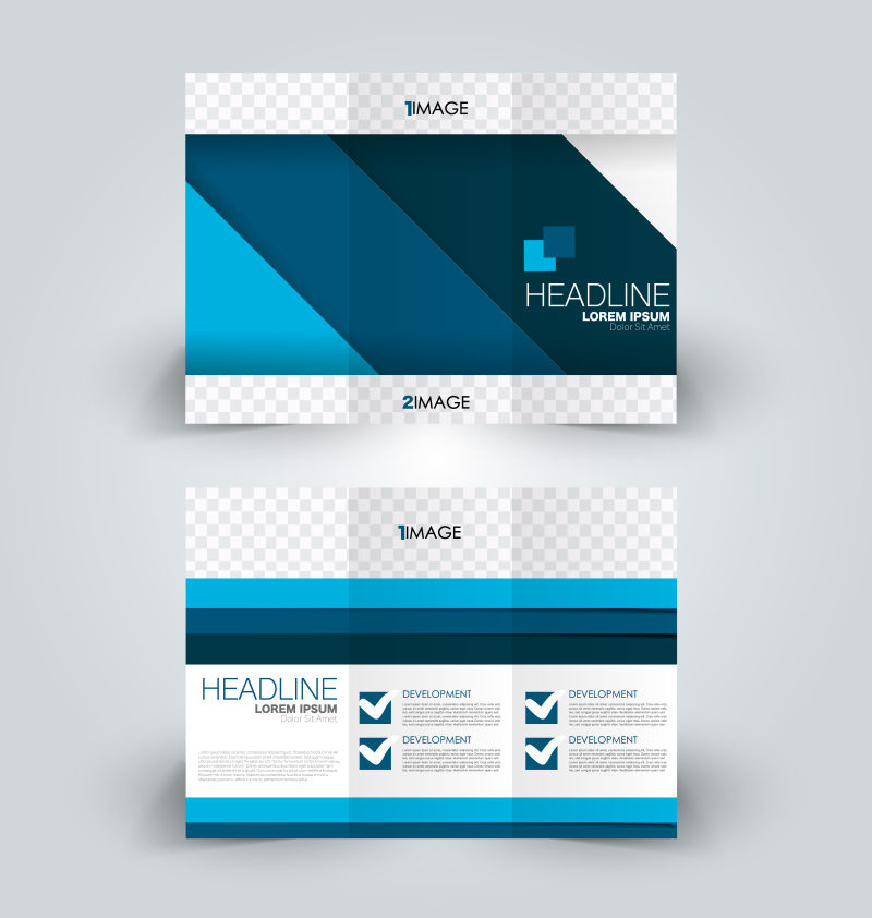 抽象矢量现代蓝色商业三折页设计