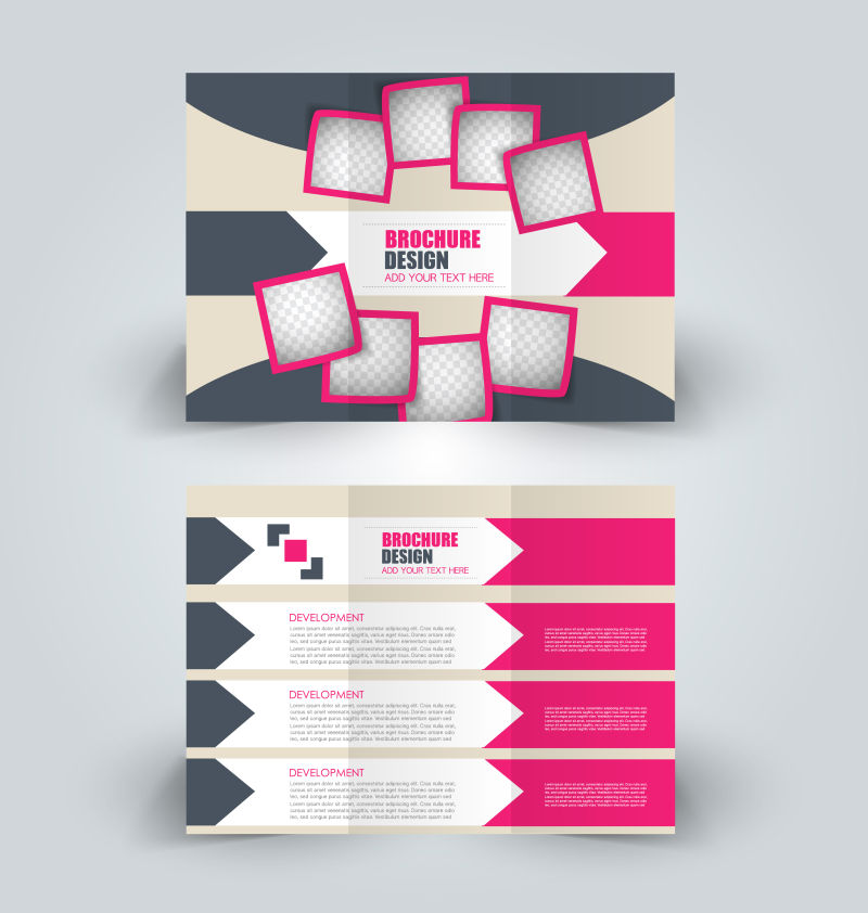 抽象矢量现代时尚粉黑色商业三折页设计