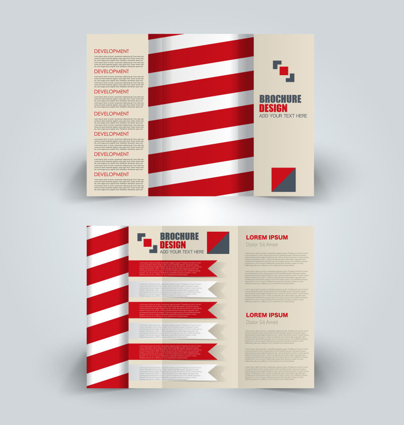 抽象矢量现代红白斜线风格的商业三折页设计