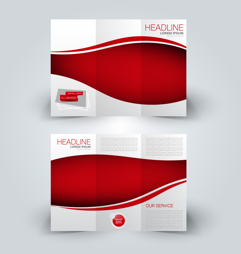 抽象矢量现代红色宣传三折页设计