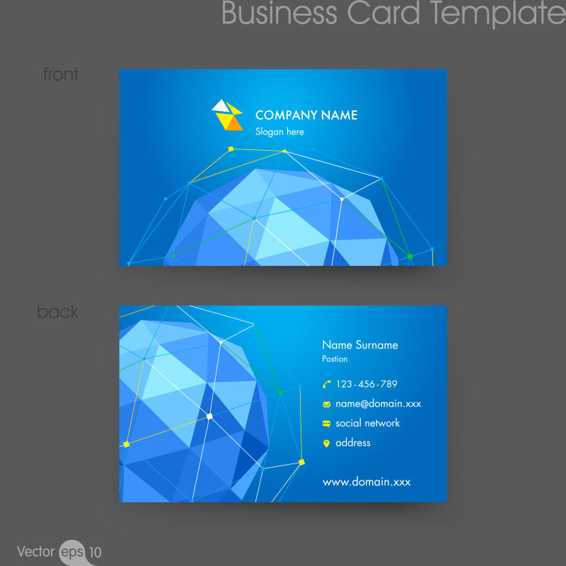 抽象矢量蓝色几何风格的现代名片设计