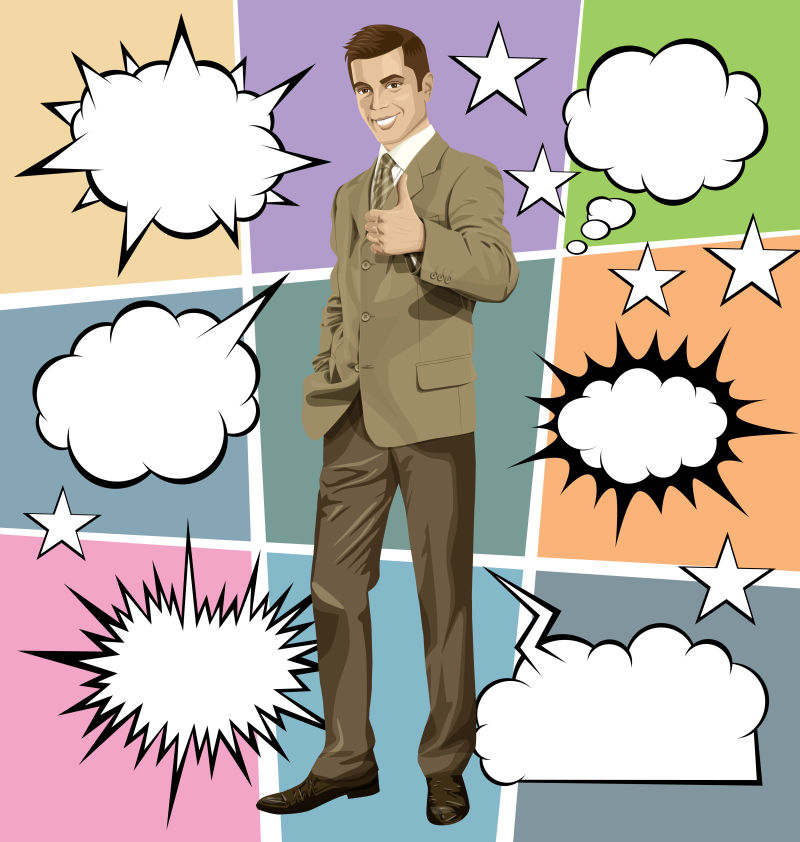 创意矢量现代成功的商人漫画插图